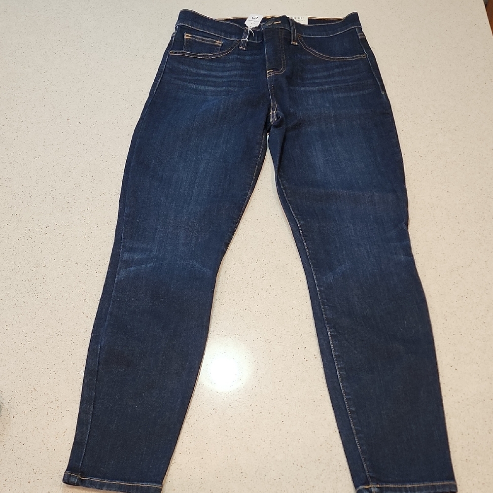 Lucky Brand Mid Rise Super Skinny Jeans in Dark Indigo with Gold Stitching